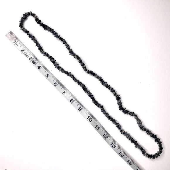 Black Gray Chip Stone Necklace Snowflake Obsidian 16” - Picture 2 of 4